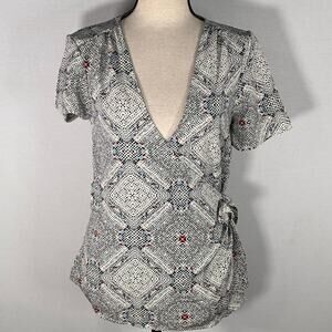 Bobeau Kaleidoscope Wrap V-Neck Blouse Multicolor Women's Size Small NWT